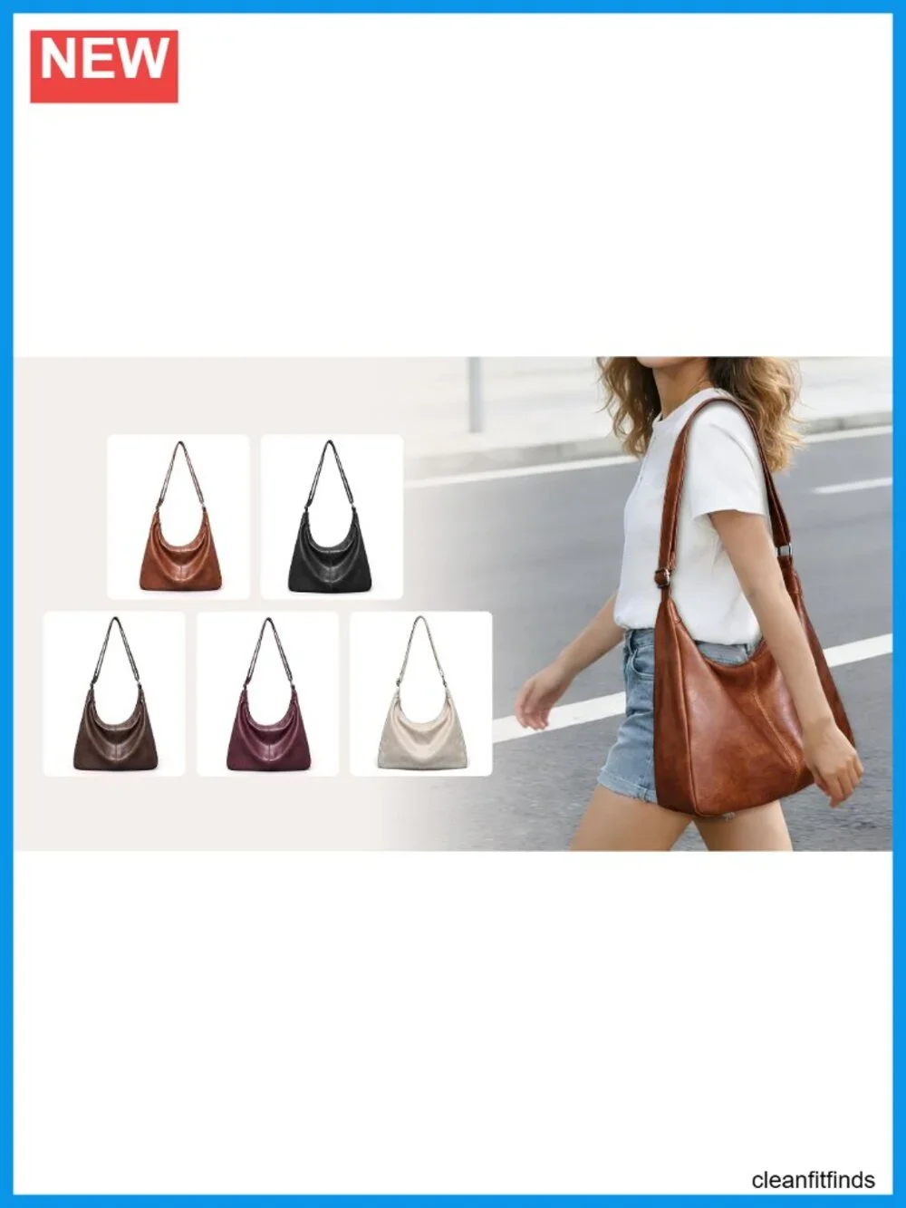 Vegan Leather Slouchy Hobo Bag Women Crossbody Shoulder Tote with Adjustable